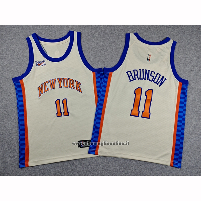 Maglia Bambino New York Knicks Jalen Brunson No 11 Citta 2025-26 Crema